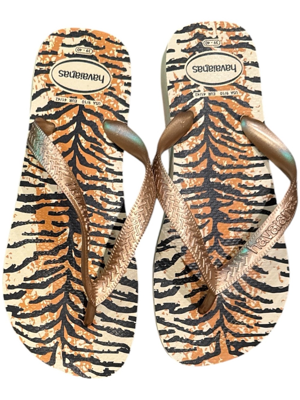 Havaianas Women's Bronze Metallic‎ Strappy Sandals with Tiger-Print Footbed